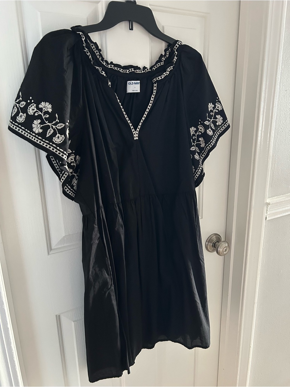 Old Navy Black Mini Dress with White Floral Embroidery